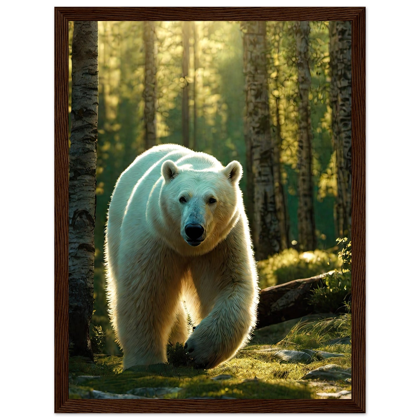 Isbjörn i björkskog - Poster på halvglansigt premiumpapper i träram (Flera storlekar)