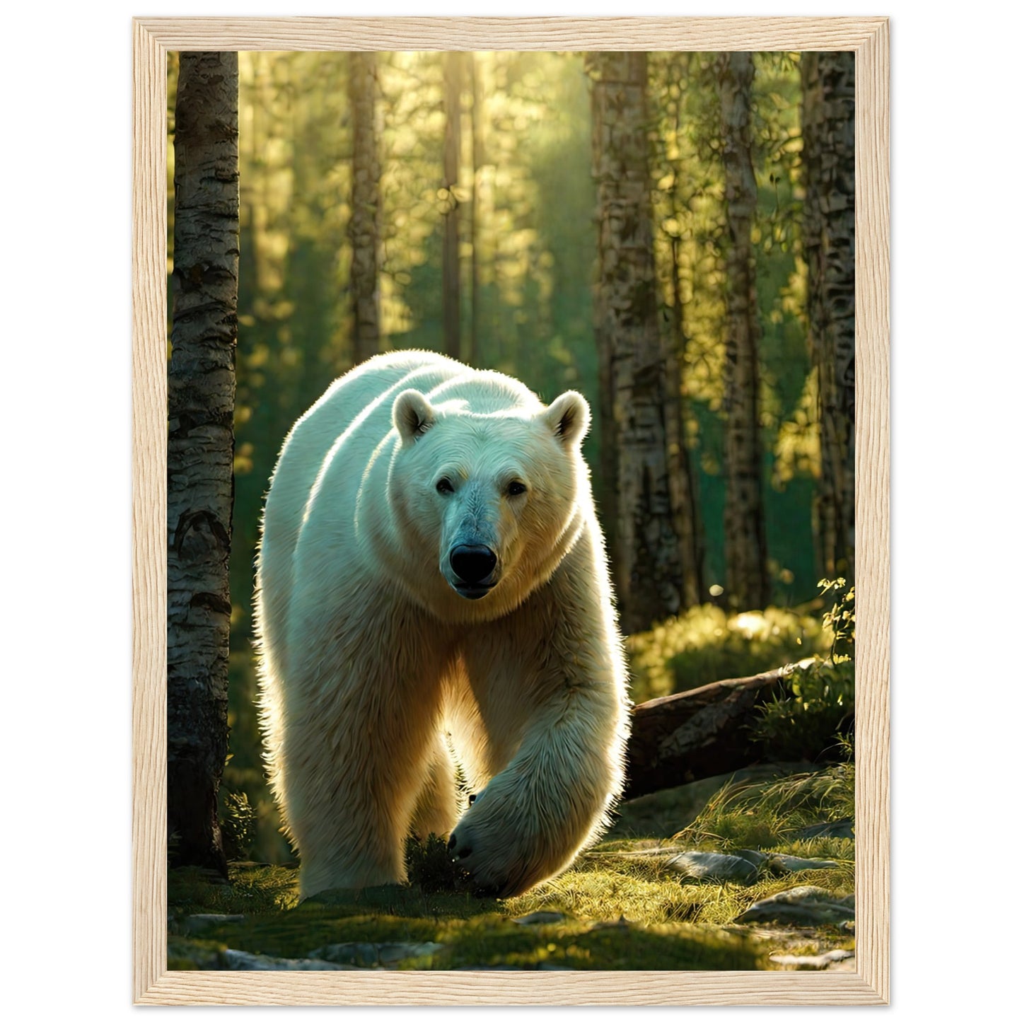 Isbjörn i björkskog - Poster på halvglansigt premiumpapper i träram (Flera storlekar)