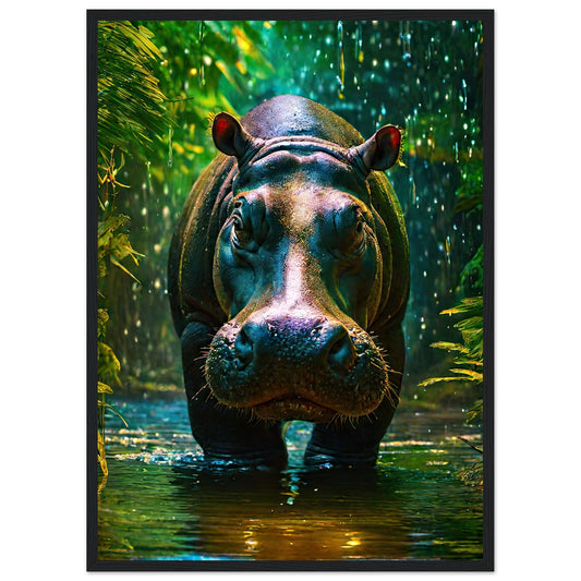 Flodhäst - Poster på halvglansigt premiumpapper i träram (flera storlekar)